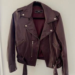 Quince Burgundy Leather Motorcycle Jacket XS Like New